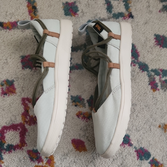 Teva Women's Light Green Canvas Slip-On Flats with Olive Straps - Picture 4 of 11